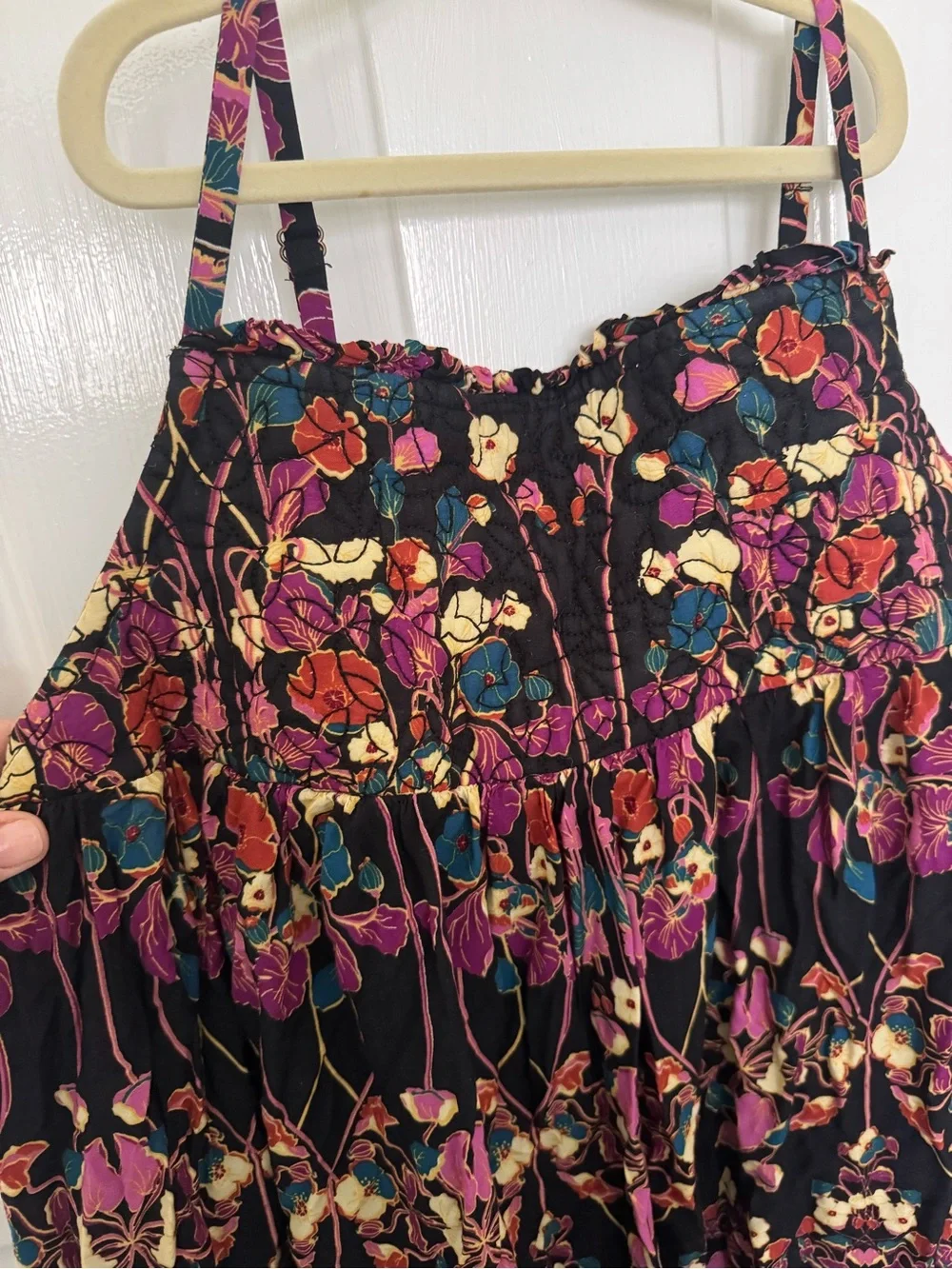 Anthropologie Black Maxi Dress with Pink, Teal & Cream Floral Print - Picture 2 of 2